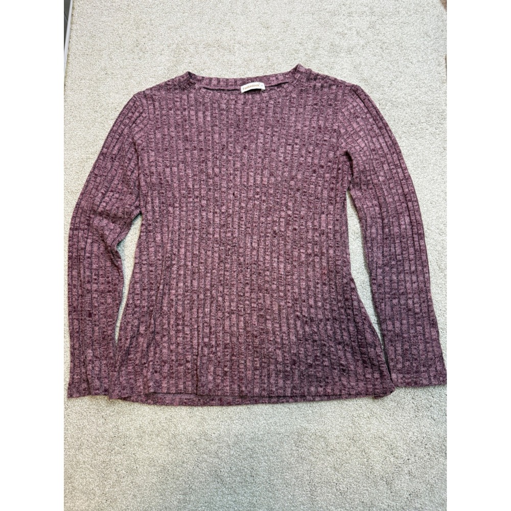 Fantaslook womens Ribbed Knit Long Sleeve Top Mauve Heathered Crew Neck Small